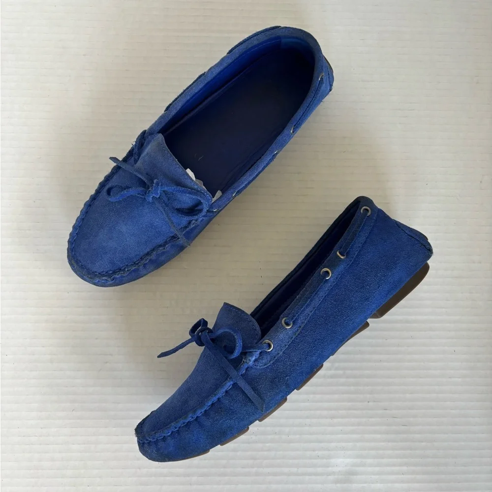 J. Crew Womens Driving Moccasins In Suede Brilliant Sapphire Loafers Size 8.5 - Picture 11 of 14